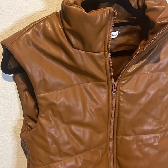 NWT And Now This Cognac Faux Leather Puffer Vest size XS - Picture 3 of 6